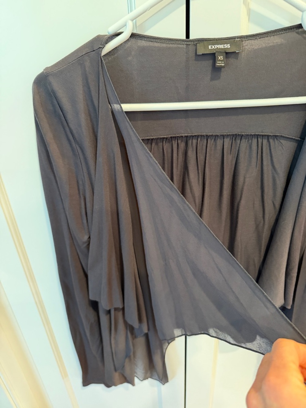 Express Draped Open Cardigan in Gray - Picture 5 of 6
